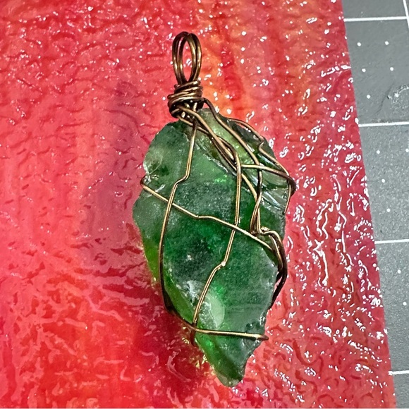 Glass Pendant, Wire Wrapped, Sea Beach Glass Handmade Art To Wear 3035 P - Picture 4 of 9